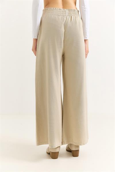 Kadın Pantalon Geniş Paça Cepleri Dikiş Detaylı  Pantalon Bej