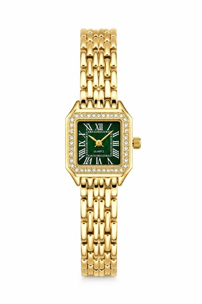 Yeşil Kardanlı Vintage Çelik Kol Saati Gold