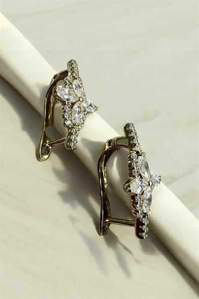 Klipsli Taşlı Çelik Gold Küpe