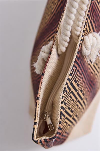 Fermuarlı Desenli  Kadın Plaj Çantası Bakır