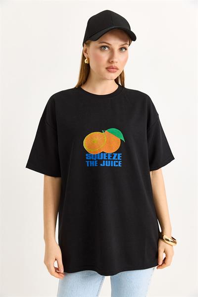 Oversize Ön ve Arka Baskılı Tshirt Siyah