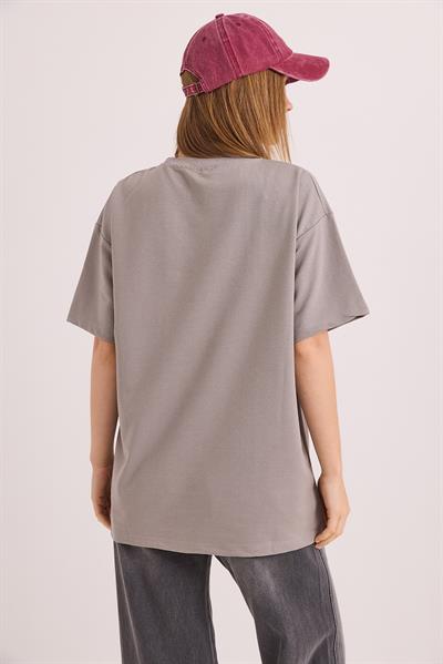 Bisiklet Yaka  Kısa Kol Basic Tshirt Gri