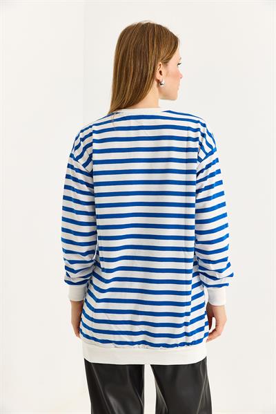 Çizgili Oversize Tunik Mavi