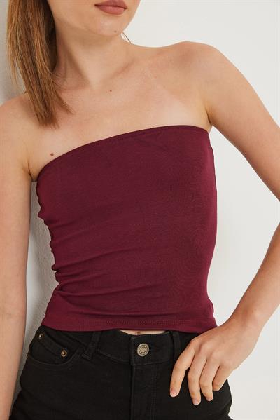 Esnek  Straplez Bluz Bordo