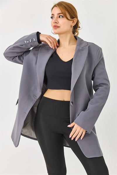 Kadın Oversize Kumaş Blazer Ceket Füme