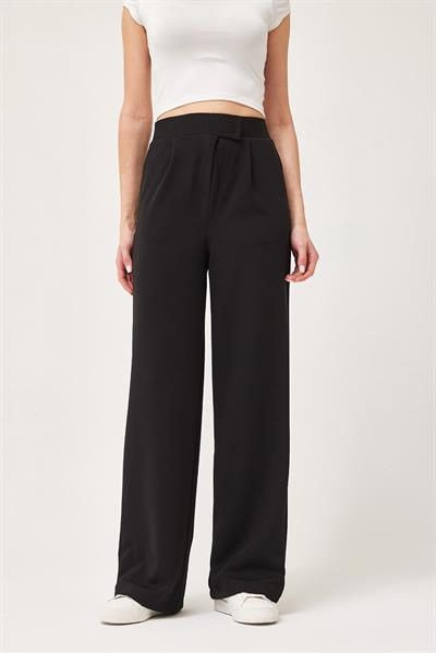 Beli Cırtlı Rahat Palazzo Pantolon Siyah