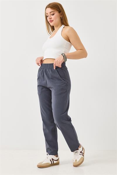 Kadın Kanvas Cepli Mom Pantolon Antrasit