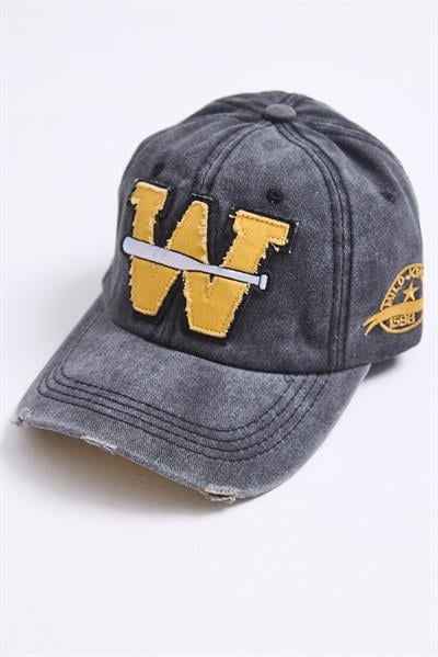 Kot Yıkamalı W Nakışlı Şapka Füme