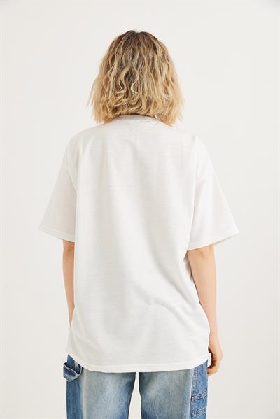 Bisiklet Yaka Kısa Kollu Tshirt Beyaz
