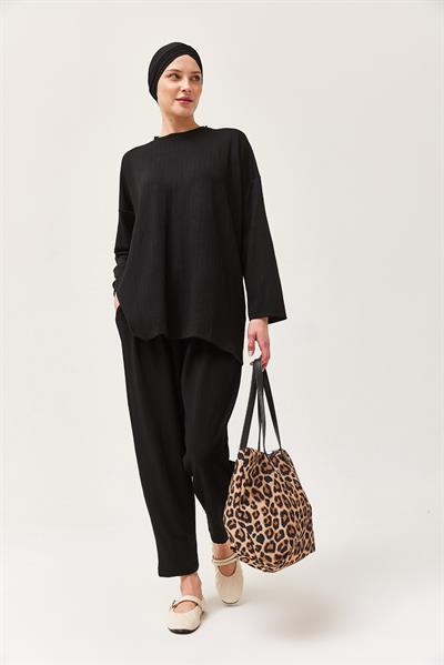 Rahat Kesim Bisiklet Yaka İkili Takım Siyah