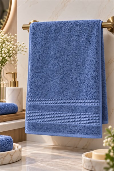 Pamuklu Banyo 90X45Cm Ölçülü El Yüz Havlusu Mavi