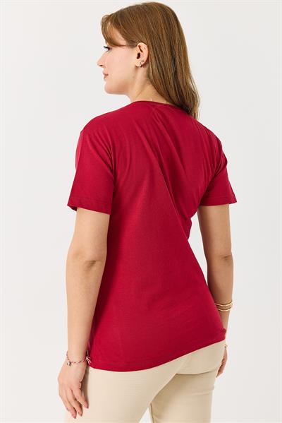 Kadın Palmiye Parlak Baskılı Tshirt Bordo