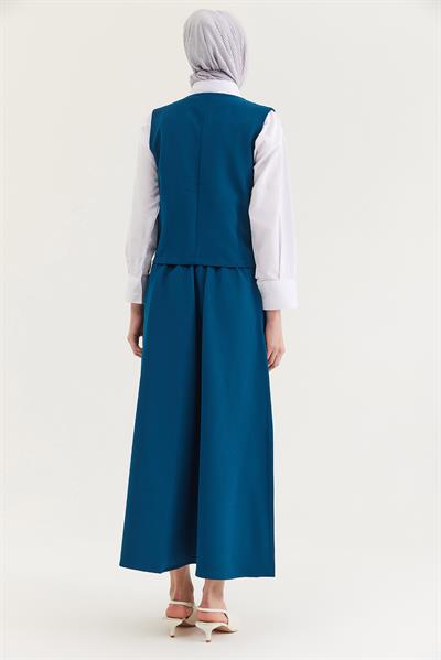 Kemer Detaylı Etekli İkili Takım Petrol