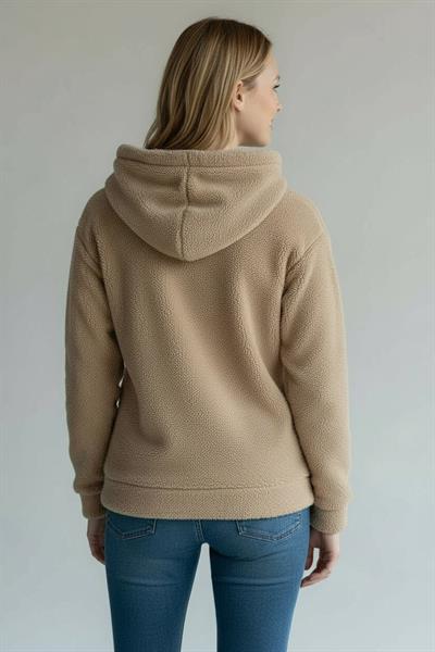 Kadın Kapüşonlu Welsoft Uzun Kollu Vizon Sweatshirt