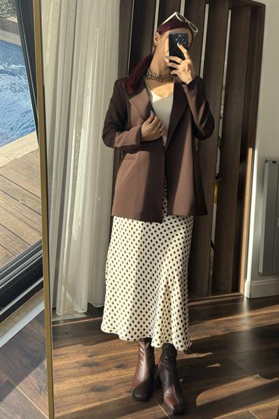 Kadın Arkası İnce Kuşak Bağlamalı  Modern Klasik Blazer Ceket Kahverengi