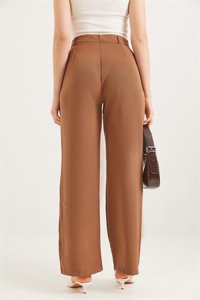 Yanları Şeritli Bol Paça Pantolon Kahverengi