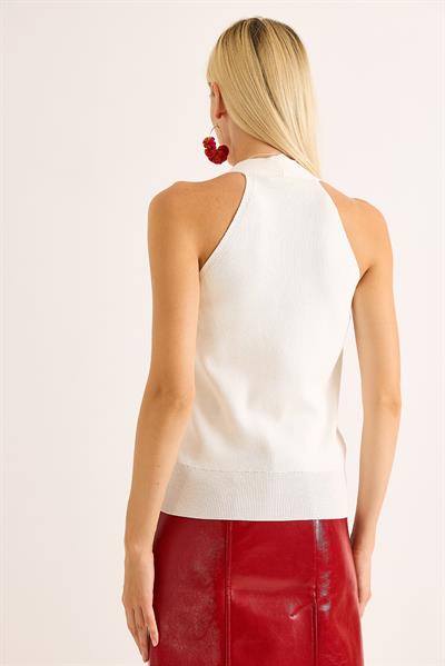 Kadın Düğmeli Triko Yelek Beyaz