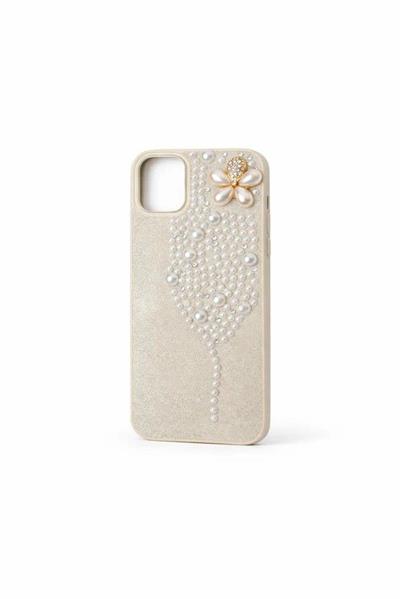 İphone 16 Pro Max Uyumlu İnci ve Glitter Detaylı Kılıf  Beyaz