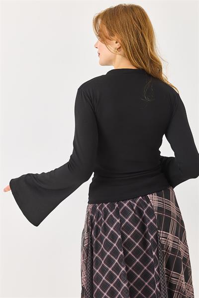 Kadın Siyah İspanyol Kol Omuzları Büzgülü Bluz