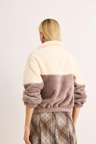Yumuşak Beli ve Kolu Lastikli Fermuarlı Polar Swet Gri