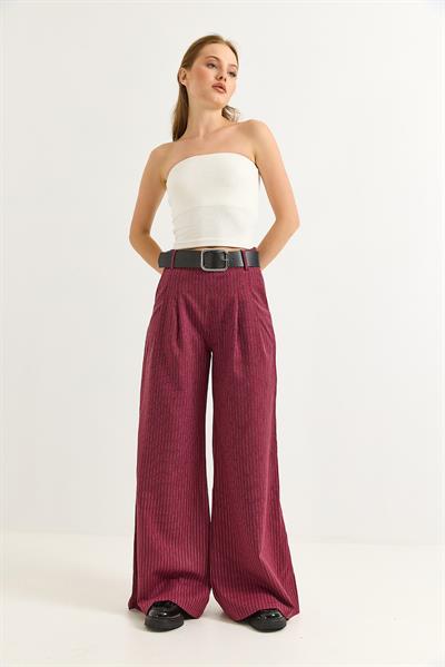Keten Karışımlı Palazzo Pantolon Vişne