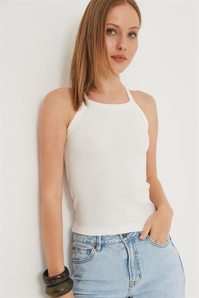 Askılı Kaşkorse Bluz Ekru