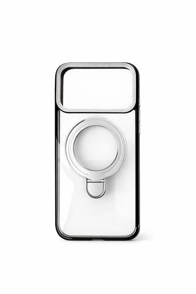 İphone 17 Pro Uyumlu Magsafe Dönebilen Halkalı Kılıf Lens Korumalı Gri