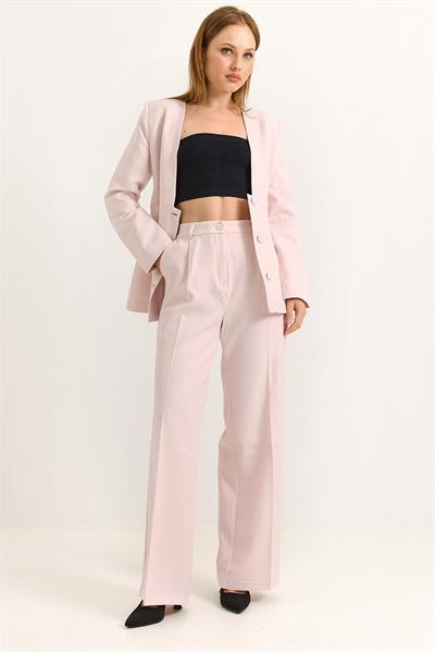 Astarlı Dokuma Blazer Ceketli Pembe Takım