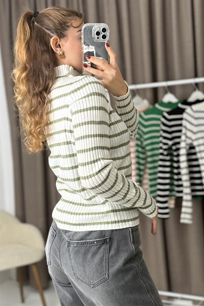 Yarım Balıkçı Yaka  Mevsimlik Triko Kazak Haki