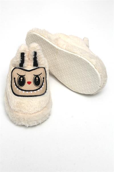 Figürlü Peluş Ev Terliği Krem