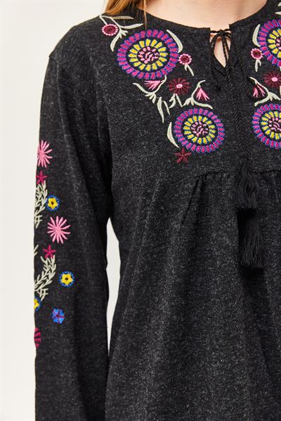 Hera Kumaş Önü ve Kolları İşlemeli İkili Takım Siyah