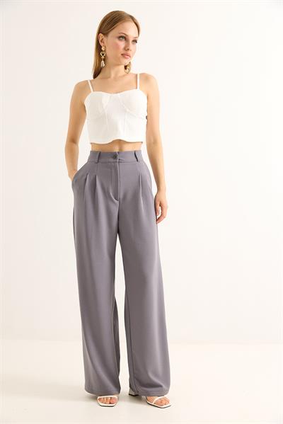 Yüksel Bel Geniş Paça Palazzo Pantolon Füme
