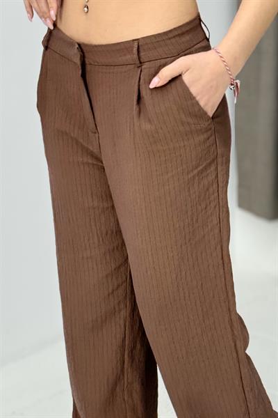 Kadın Rahat Kesim Bol Paça Mevsimlik Pantolon Kahverengi