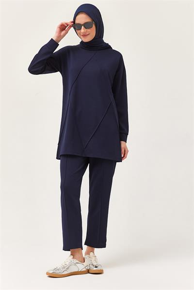 Kadın Çapraz Çizgili İkili Takım Lacivert