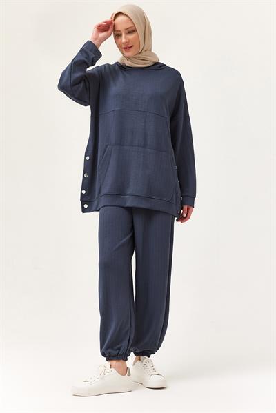 Çıtçıt Detay Kapüşonlu İkili Takım Füme