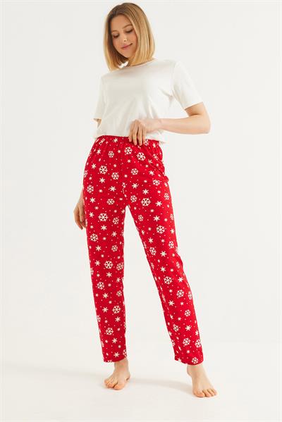 Beli Lastikli Kadın Pijama Altı Kırmızı