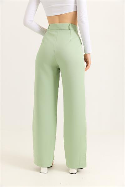 Yüksek Bel Bol Paça Yeşil Pantalon 