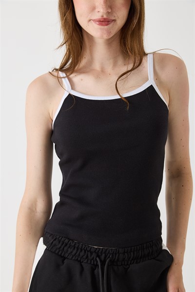 Kadın Askılı Kaşkorse Crop Bluz Siyah