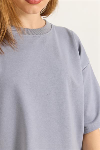 Basic Bisiklet Yaka Tshirt Gri