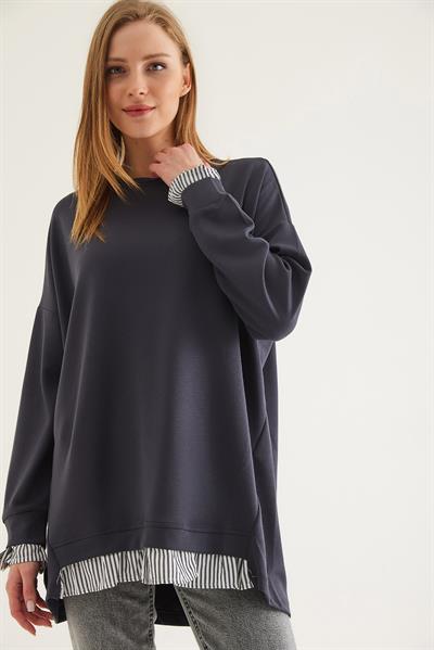 Gömlek Garnili Modal Tunik Füme