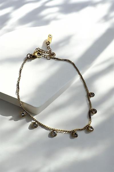 Minimal Taşlı Çelik Zincir Bileklik Gold