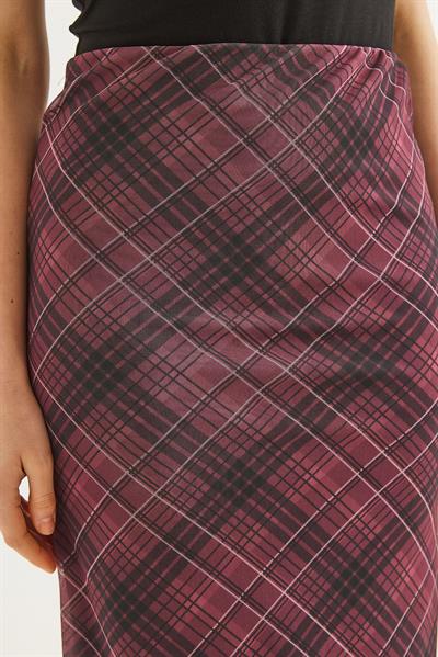Astarlı Ekose Tül Etek Bordo