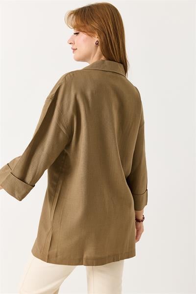Kadın Kruvaze Yaka Oversize Blazer Ceket Açık Vizon
