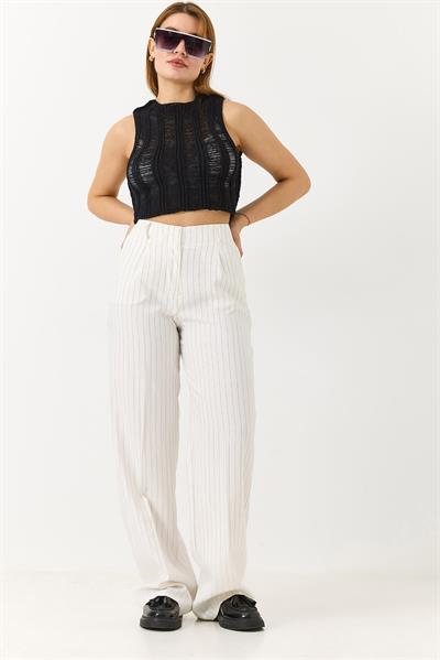 Kadın Siyah Çizgili Kumaş Pantolon