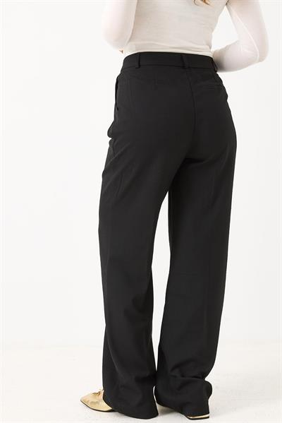 Kadın Çapraz Düğmeli Yüksek Bel Kumaş Pantolon Siyah