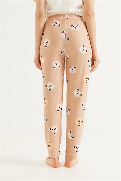  Beli Lastikli Kadın Pijama Altı Pudra
