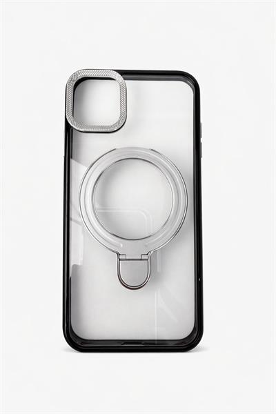 İphone 13 Pro Uyumlu Magsafe Dönebilen Halkalı Kılıf Lens Korumalı Gri