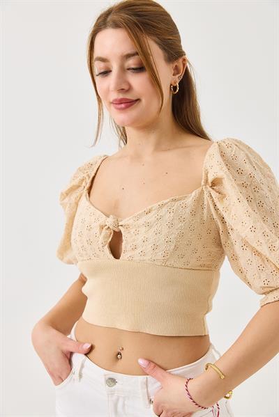 Fisto Detaylı Özel Tasarım Bluz Vizon