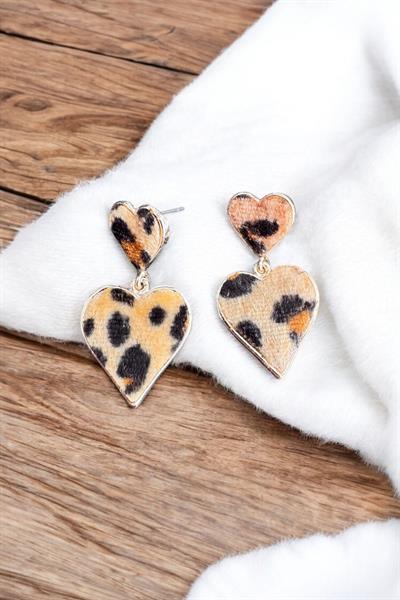 Leopar Desen  Kalpli Sarkıt Küpe Gold
