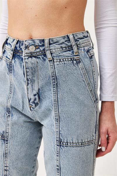 Mavi Yıkamalı Baggy Kot Pantolon	 Mavi